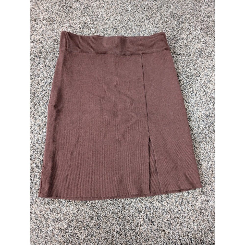 Lioness Chocolate Brown Ribbed Knit Mini Skirt with Front Slit XS Mens